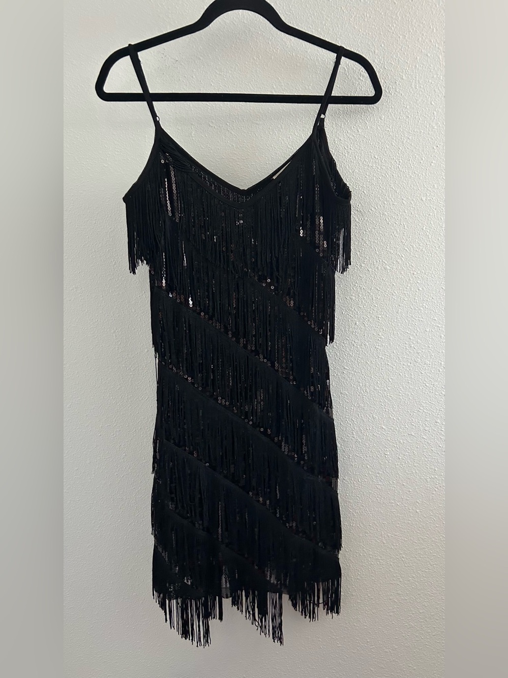 Main Strip Black Fringe Sequin Mini Dress